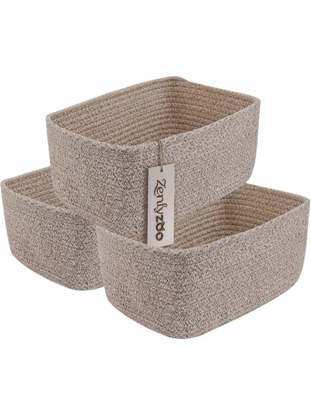 Set of 3 Small Woven Cotton Rope Storage Baskets - Stylish & Versatile